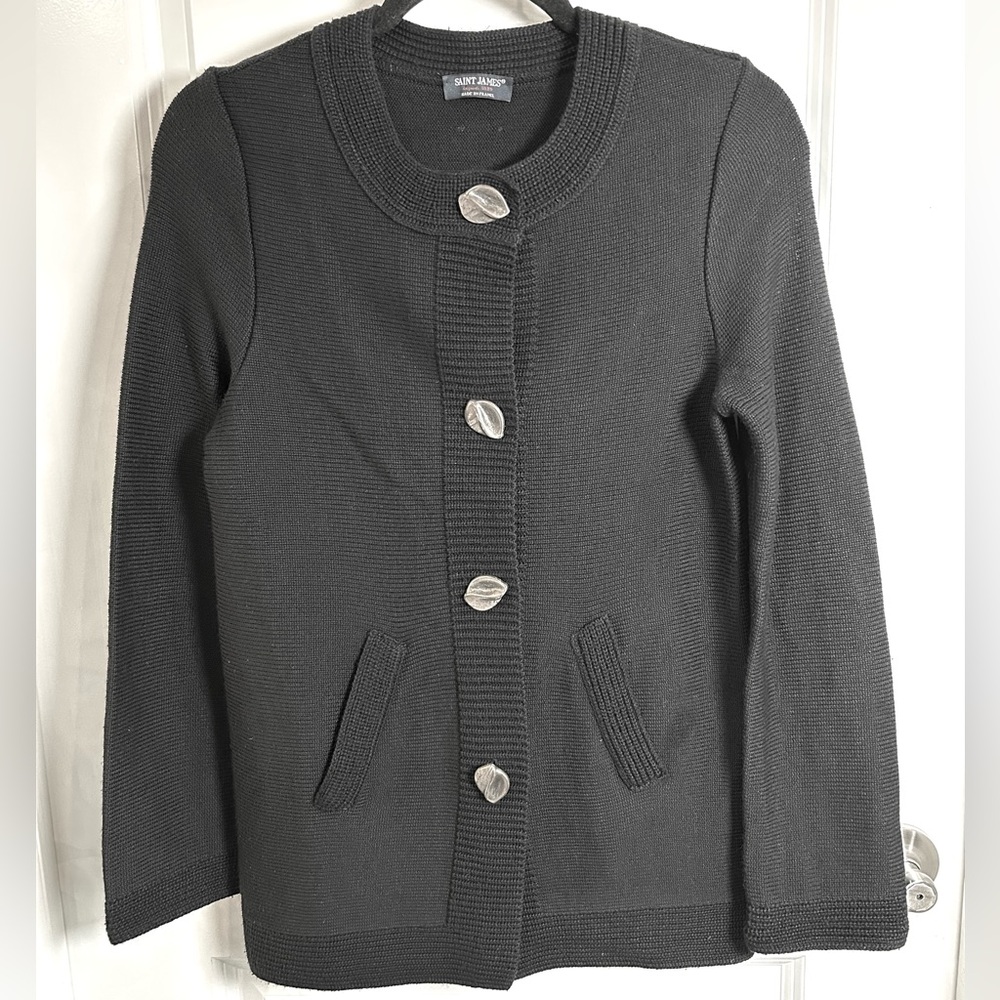 Saint James‎ Navy Knit Cardigan Sweater Wo Blend Women’s size 4